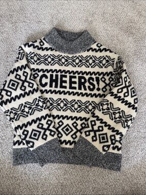 a new day Black and Cream 'CHEERS!' Patterned Turtleneck Sweater